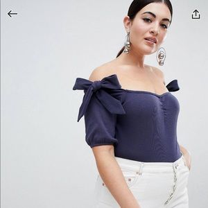 Asos Ribbed Bodysuit With Tie Shoulder